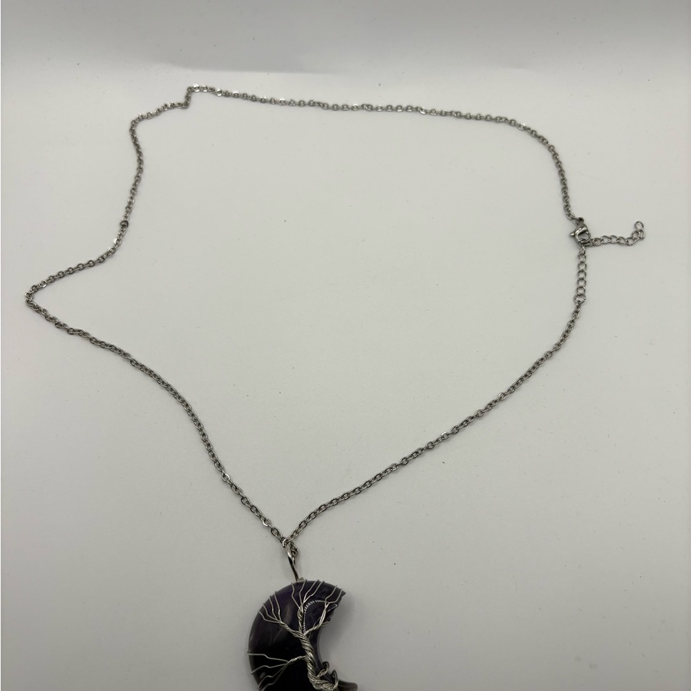 Amethyst Crescent Moon Necklace – Tree of Life Wire Wrap Pendant - Picture 7 of 7